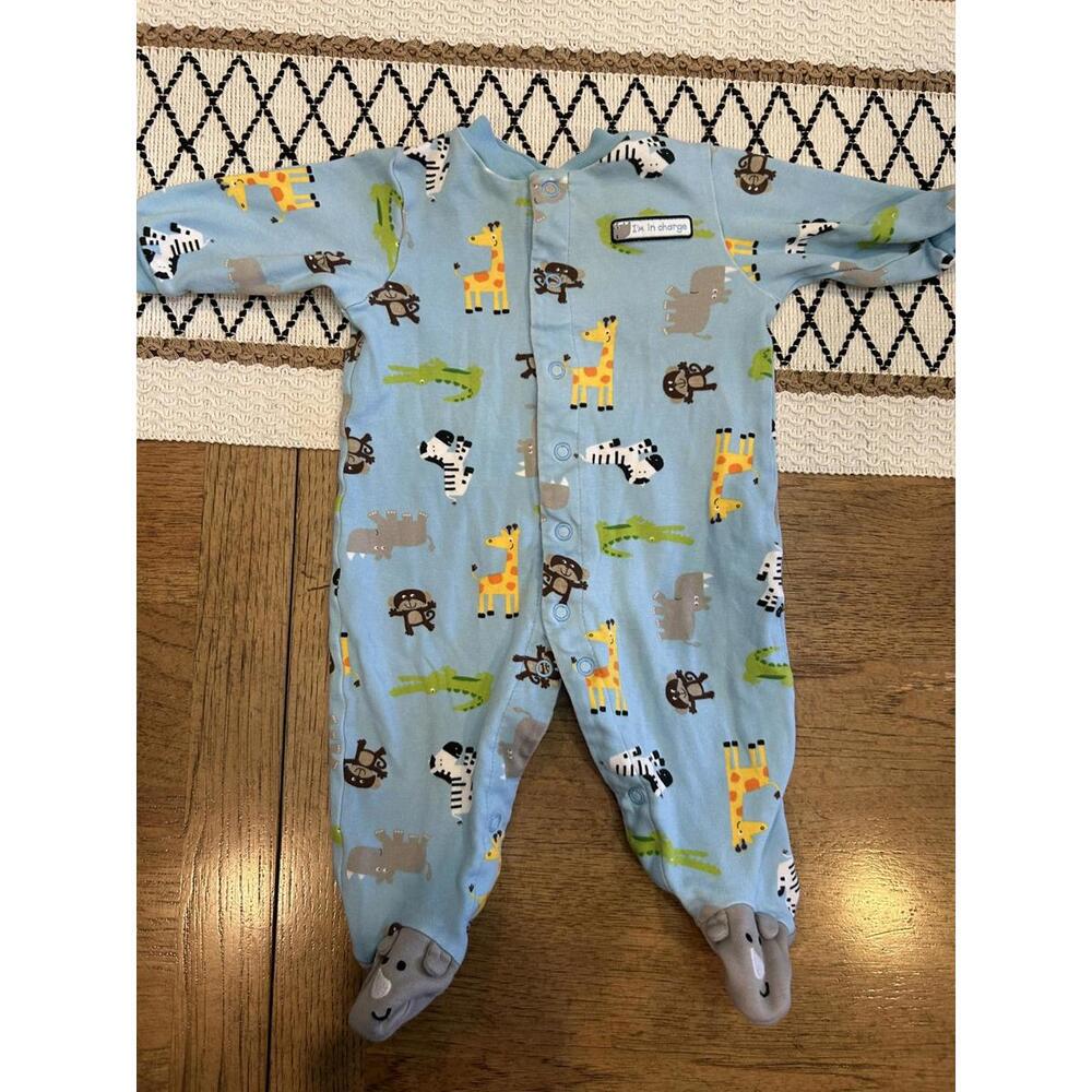 Carter's Baby Blue Animal Print Footed Sleeper Pajamas 3 Months